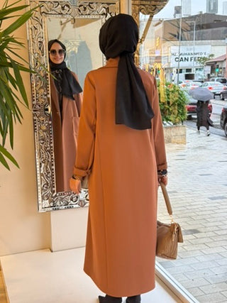 Scuba Punto Dikişli Uzun Blazer Ceket Taba