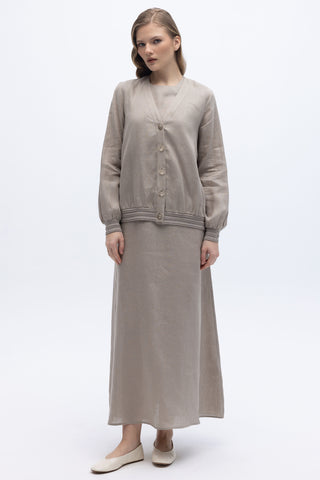 Sun Buttoned Dress Jacket Linen Set