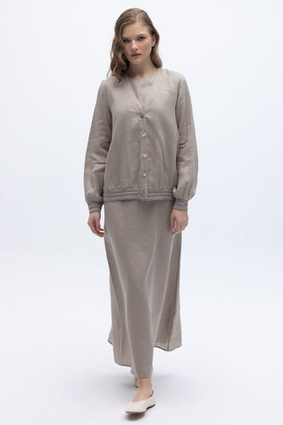 Sun Buttoned Dress Jacket Linen Set