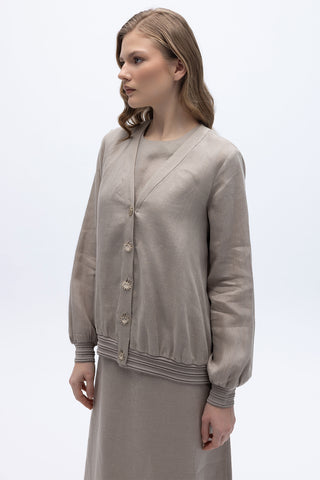 Sun Buttoned Dress Jacket Linen Set