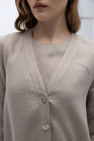 Sun Buttoned Dress Jacket Linen Set
