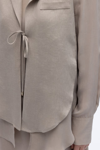 Bağlama Detaylı Keten Ceket Elbise Takım Taş