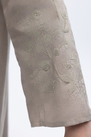 Embroidered Long Linen Dress Stone
