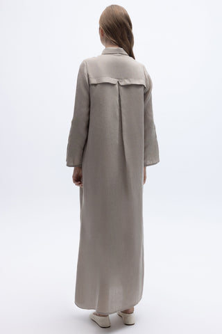 Embroidered Long Linen Dress Stone