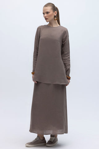 A-Line Plain Linen Skirt Mink