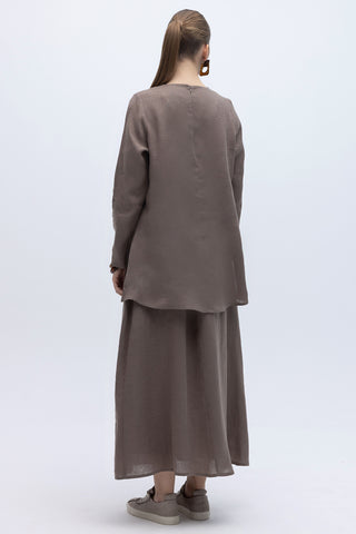 A-Line Plain Linen Skirt Mink