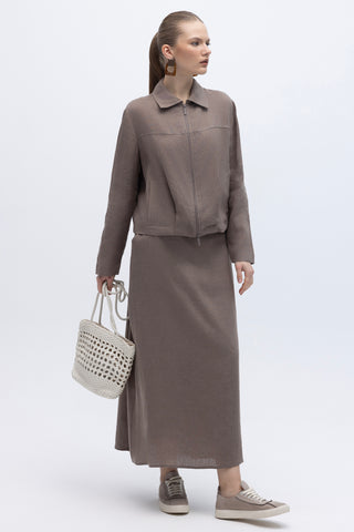 Zip-Up Short Linen Jacket Mink