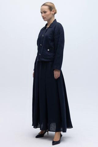 Navy Linen Jacket with Shirt Collar and Pockets