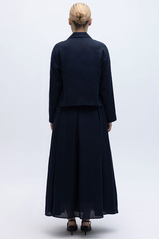 Navy Linen Jacket with Shirt Collar and Pockets