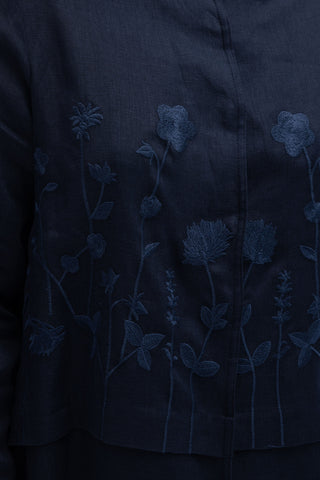 Navy Mandarin Collar Jacket with Embroidered Front