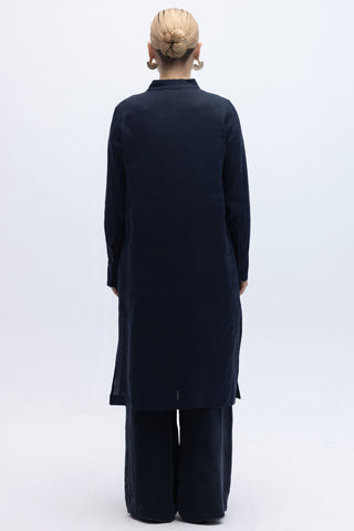 Navy Mandarin Collar Jacket with Embroidered Front