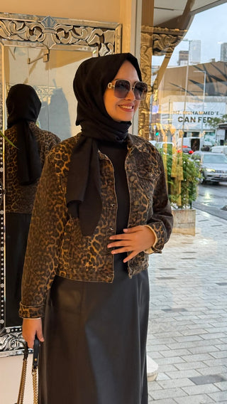 Leopar Desenli İthal Kot Ceket