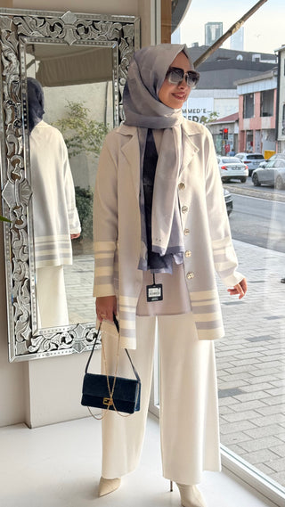 Düz Renk Geniş Paça Touch Me Pantolon Ekru
