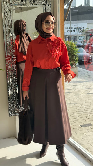 Pul Desenli Gömlek Yanık Turuncu