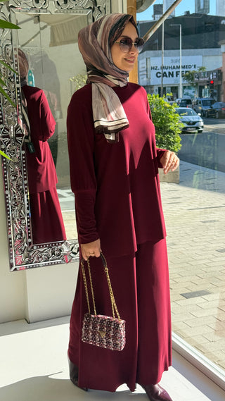 Krep Jarse Bluz Pantolon İkili Takım Bordo