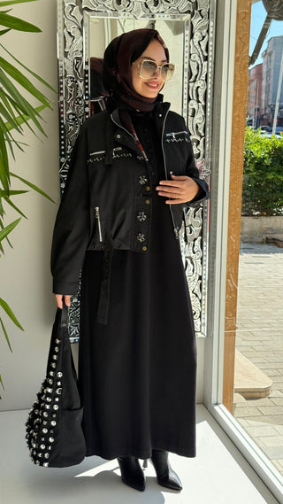 Taşlı İthal Ceket Siyah
