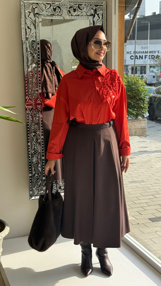 Pul Desenli Gömlek Yanık Turuncu