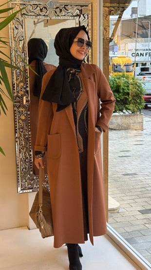 Scuba Punto Dikişli Uzun Blazer Ceket Taba