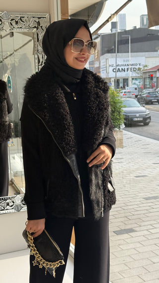 Kürklü Yelek Siyah
