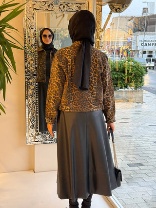 Leopar Desenli İthal Kot Ceket