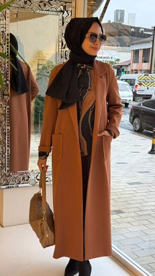 Scuba Punto Dikişli Uzun Blazer Ceket Taba