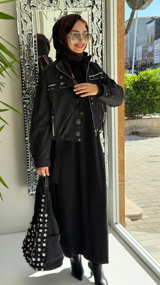 Taşlı İthal Ceket Siyah