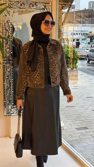 Leopar Desenli İthal Kot Ceket