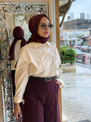 Pul Desenli Gömlek Ekru