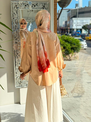 Çiçek Detaylı Gömlek Camel