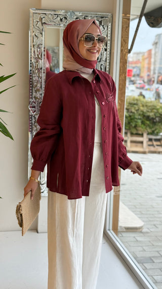 Desen Detaylı Gömlek Cherry