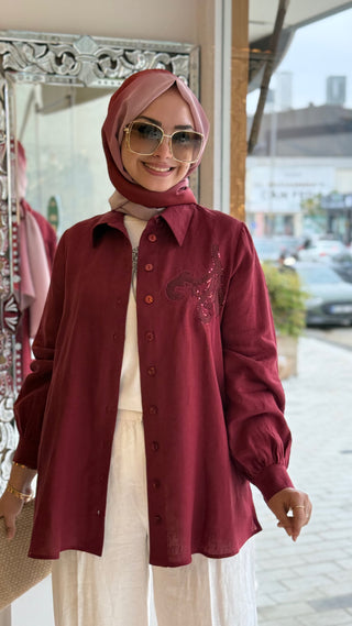 Desen Detaylı Gömlek Cherry