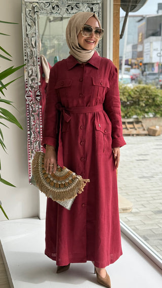 Kemerli Elbise Cherry